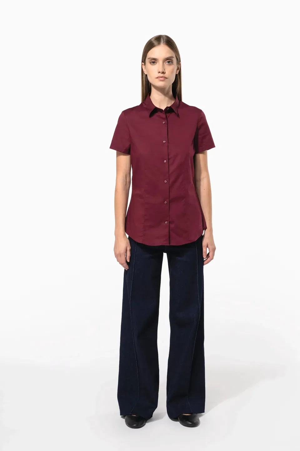 Camisa stretch manga corta mujer