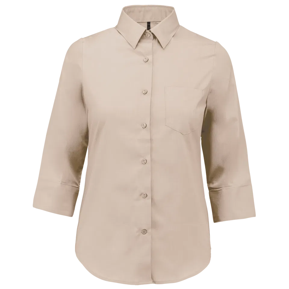 Camisa popelina de polialgodón manga 3/4 de fácil cuidado mujer