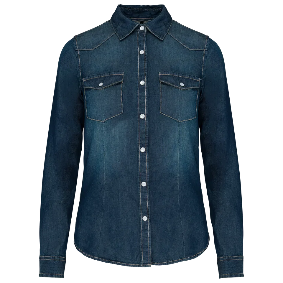 Camisa denim manga larga mujer