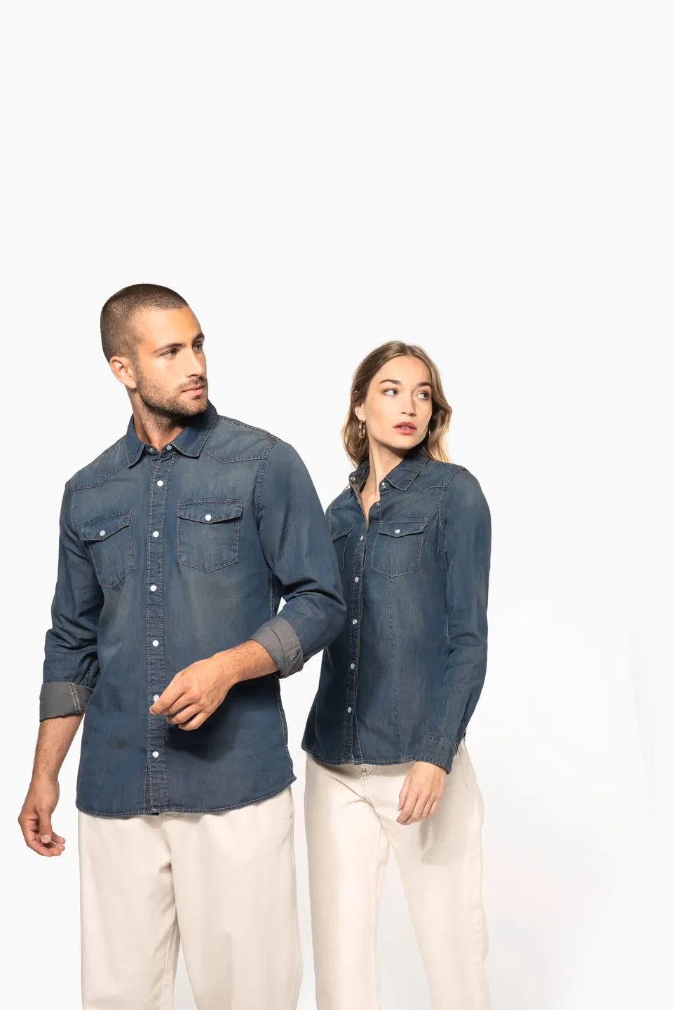 Camisa denim manga larga mujer