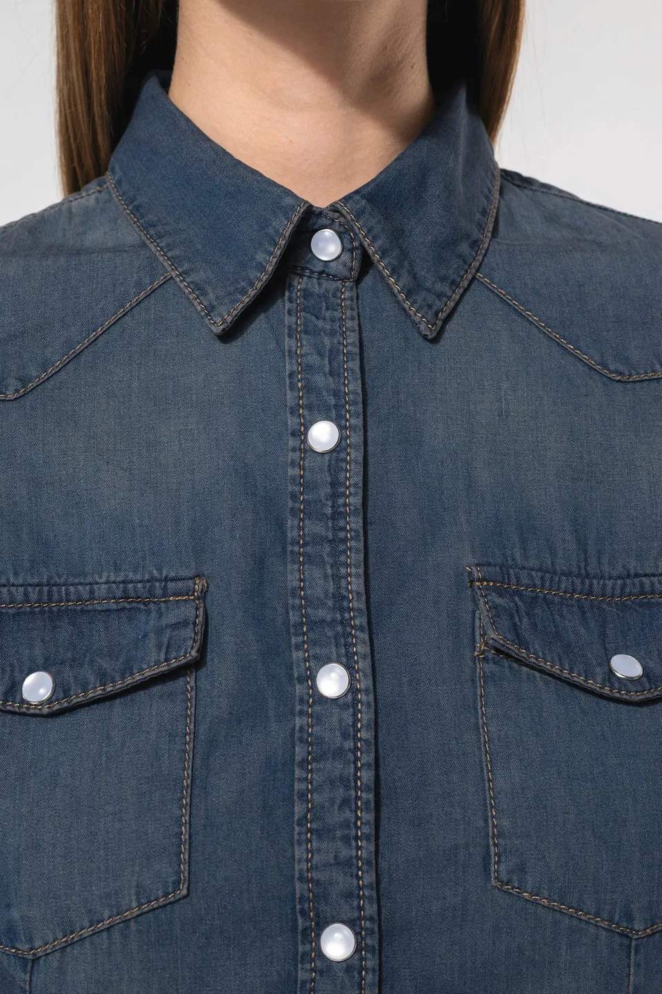 Camisa denim manga larga mujer