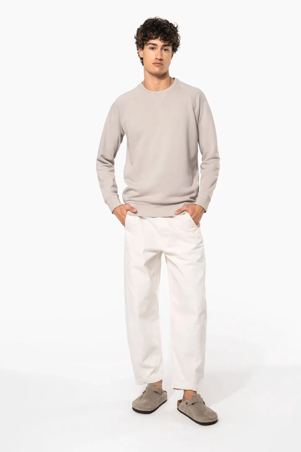 Sudadera algodón orgánico con cuello redondo y mangas raglán de hombre