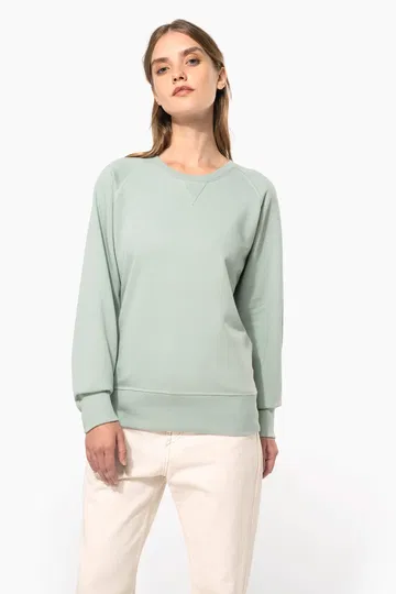 Sudadera algodón orgánico con cuello redondo y mangas raglan de mujer