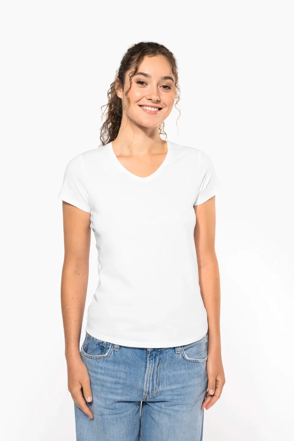 Camiseta con elastano cuello de pico mujer